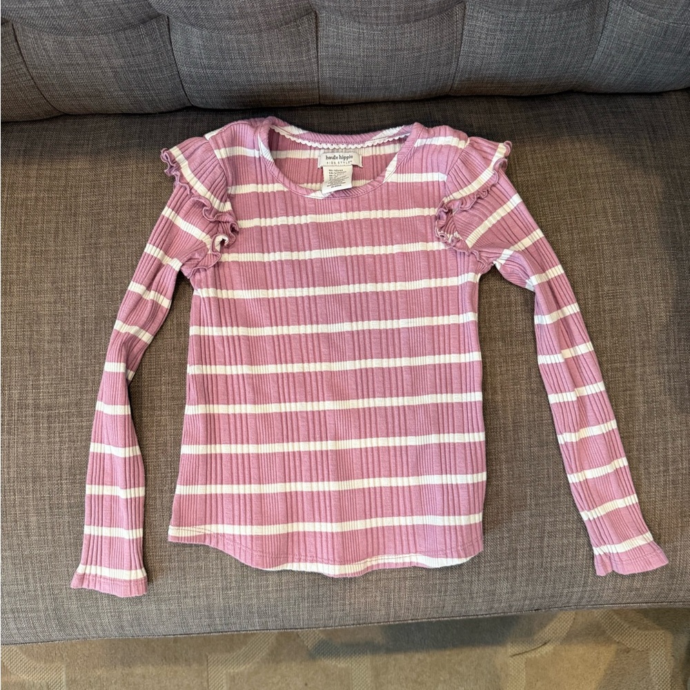 haute hippie Lavender and White Striped Long Sleeve Top